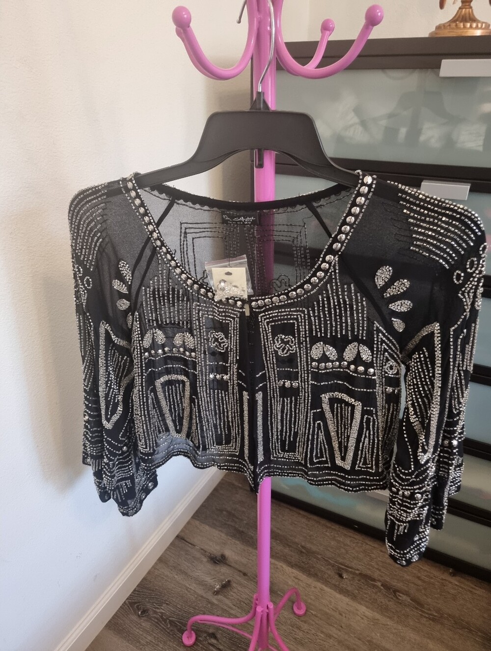 Embellished Black Cropped Overlay Top